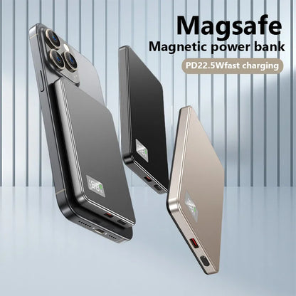 Power bank magnético MagSafe para iPhone, design fino, carregamento rápido PD22.5W.