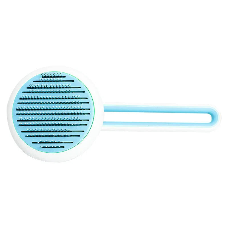 Escova removedora de pelos azul com cabo longo, ideal para limpeza doméstica